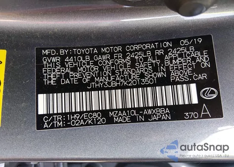2019 Lexus Ux 200 from USA, damaged, VIN JTHY3JBH7K2013501